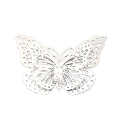 Image de Connecteurs Insecte en Laiton Papillon Argent Mat Estampe en Filigrane à Strass Transparent 33mm x 22mm, 5 Pcs