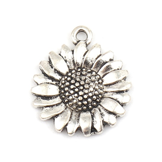 Изображение Zinc Based Alloy Charms Sunflower Antique Silver Color 19mm x 17mm, 20 PCs