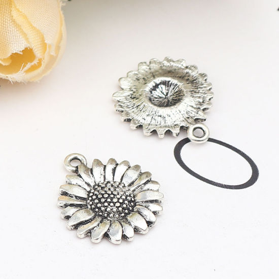 Изображение Zinc Based Alloy Charms Sunflower Antique Silver Color 19mm x 17mm, 20 PCs