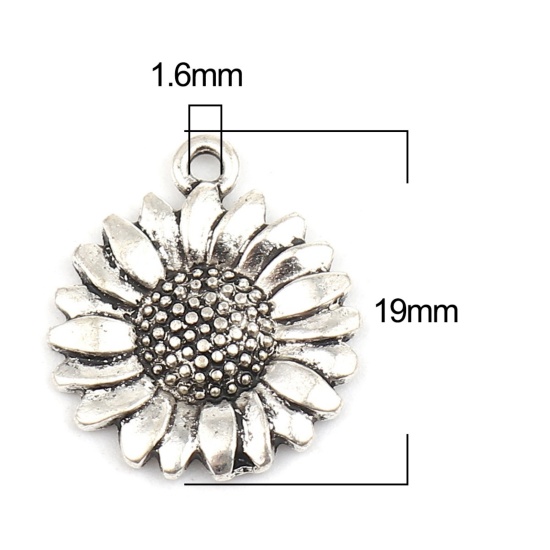 Изображение Zinc Based Alloy Charms Sunflower Antique Silver Color 19mm x 17mm, 20 PCs