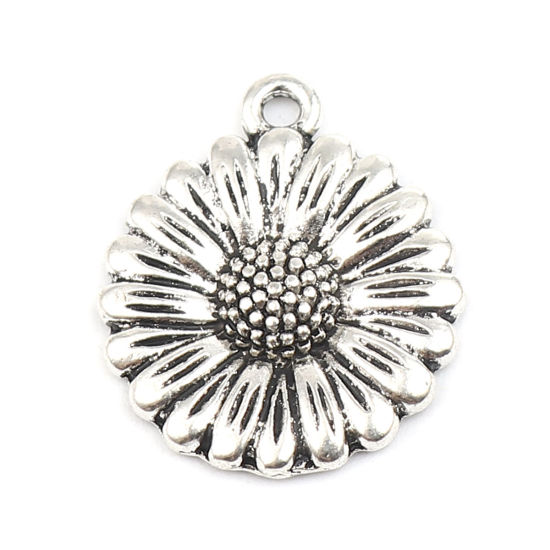 Picture of Zinc Based Alloy Charms Daisy Flower Antique Silver Color 21mm x 18mm, 20 PCs