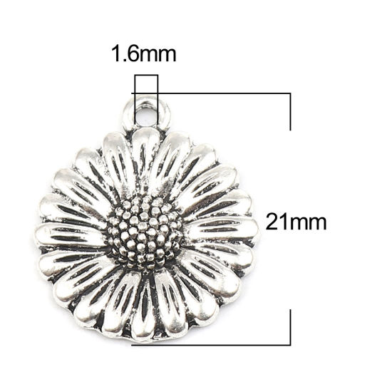 Picture of Zinc Based Alloy Charms Daisy Flower Antique Silver Color 21mm x 18mm, 20 PCs