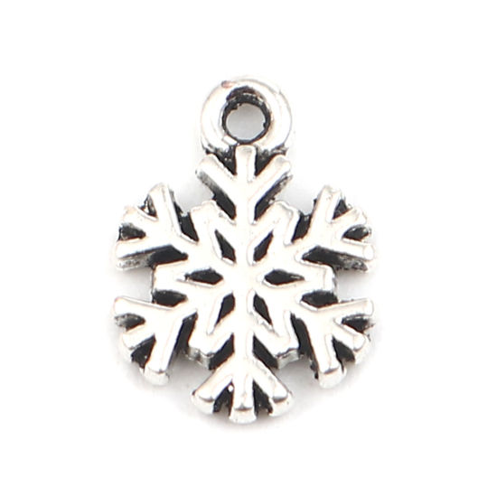 Bild von Zinklegierung Charms Weihnachten Schneeflocke Antiksilber 12mm x 10mm, 100 Stück