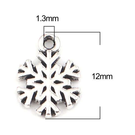Bild von Zinklegierung Charms Weihnachten Schneeflocke Antiksilber 12mm x 10mm, 100 Stück