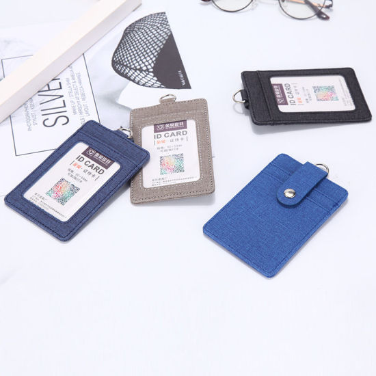 Picture of PU Leather ID Card Badge Holders Dark Blue 11cm x 7.2cm, 1 Piece