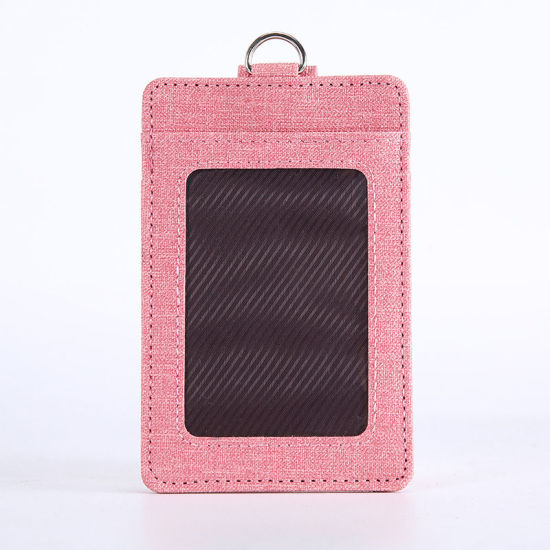 Picture of PU Leather ID Card Badge Holders Pink 11cm x 7.2cm, 1 Piece