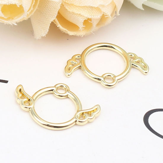 Immagine di Zinc Based Alloy Charms Circle Ring Gold Plated Wing 19mm x 13mm, 20 PCs