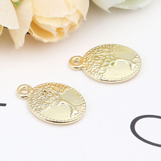 Picture of Zinc Based Alloy Charms Oval Gold Plated Tree 18mm x 12mm, 10 PCs