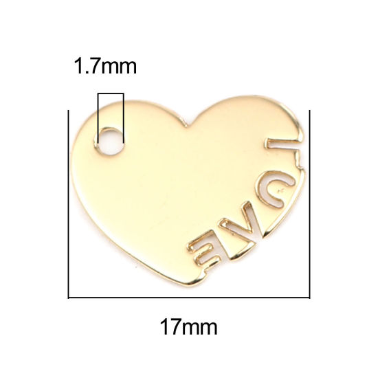 Immagine di Zinc Based Alloy Valentine's Day Charms Heart Gold Plated Message " LOVE " 17mm x 14mm, 10 PCs