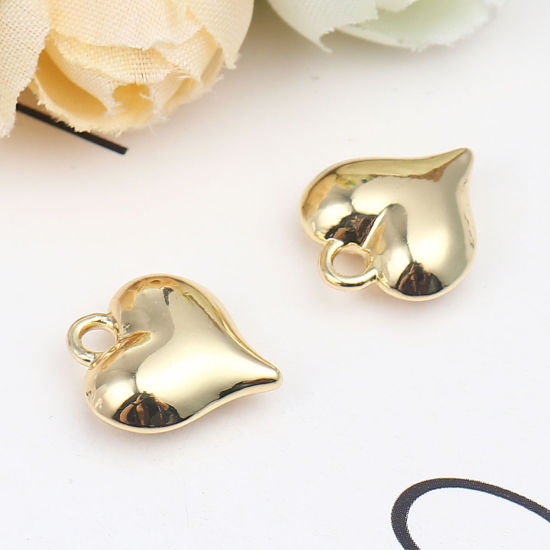 Bild von Zinklegierung Valentinstag Charms Herz Vergoldet 16mm x 14mm, 10 Stück
