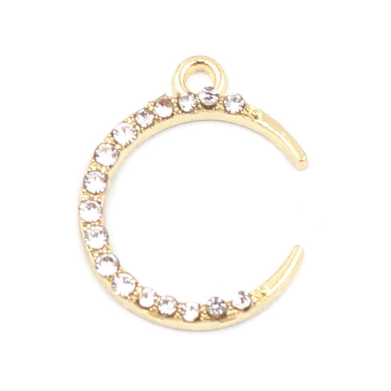 Immagine di Zinc Based Alloy Galaxy Charms Half Moon Gold Plated Clear Rhinestone 19mm x 15mm, 10 PCs