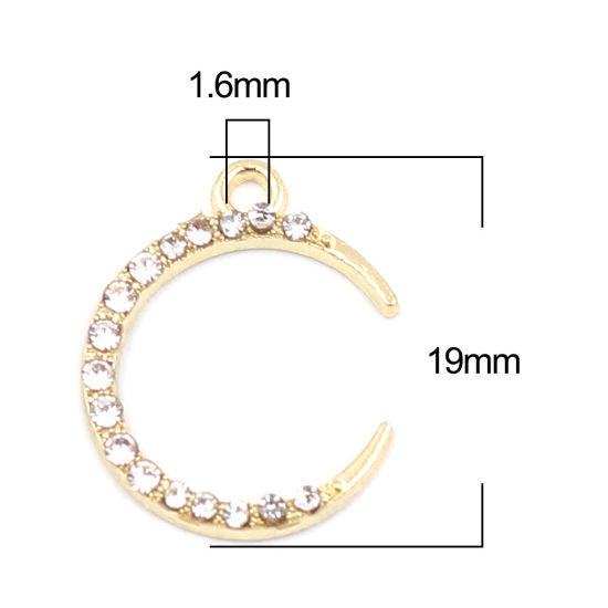 Immagine di Zinc Based Alloy Galaxy Charms Half Moon Gold Plated Clear Rhinestone 19mm x 15mm, 10 PCs