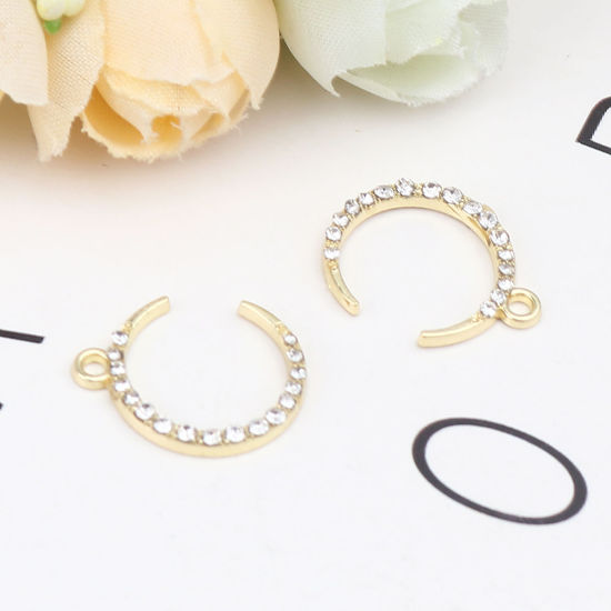 Immagine di Zinc Based Alloy Galaxy Charms Half Moon Gold Plated Clear Rhinestone 19mm x 15mm, 10 PCs