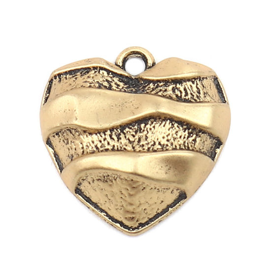 Изображение Zinc Based Alloy Valentine's Day Charms Heart Gold Tone Antique Gold Carved Pattern 20mm x 20mm, 10 PCs