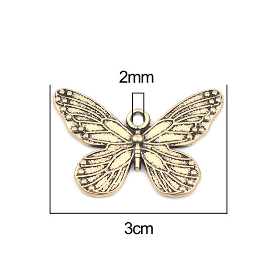 Bild von Zinklegierung Insekt Anhänger Schmetterling Antik Golden 30mm x 19mm, 5 Stück