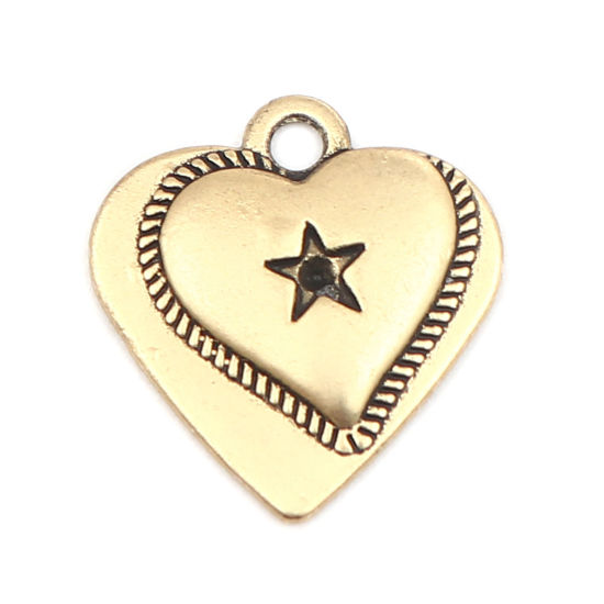 Picture of Zinc Based Alloy Valentine's Day Charms Heart Gold Tone Antique Gold Star 16mm x 15mm, 10 PCs
