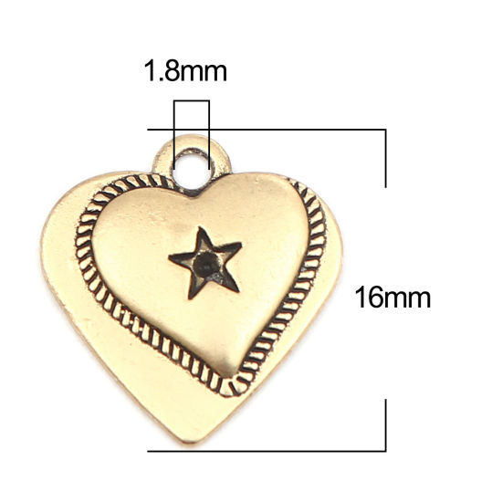 Изображение Zinc Based Alloy Valentine's Day Charms Heart Gold Tone Antique Gold Star 16mm x 15mm, 10 PCs