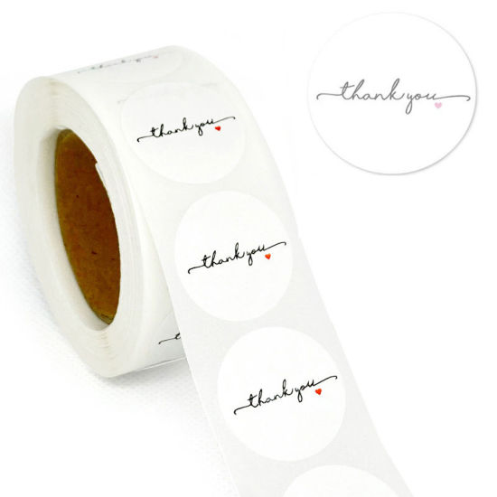 Picture of Paper Seals Stickers Labels White Round Message " THANK YOU " 25mm, 1 Roll（500 stickers/Roll)