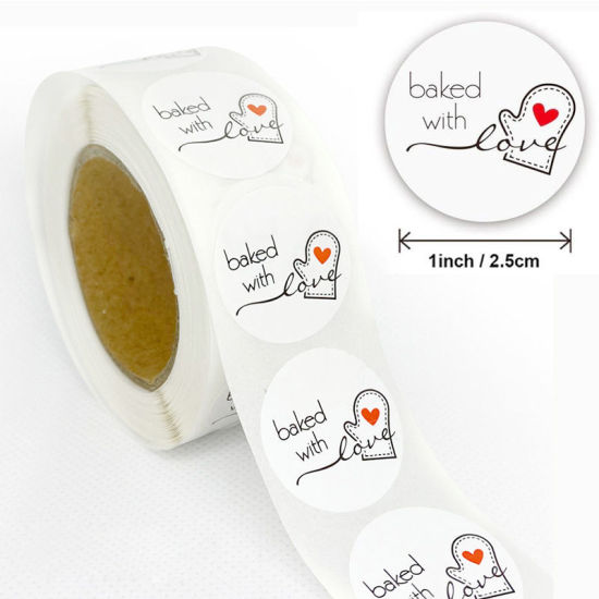 Picture of Paper Seals Stickers Labels White Round Glove 25mm, 1 Roll（500 stickers/Roll)