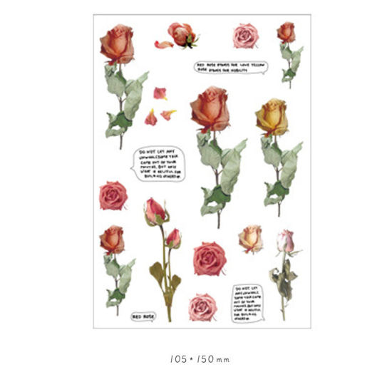 Picture of PET DIY Scrapbook Deco Stickers Multicolor Rose Flower 15cm x 10.5cm, 1 Sheet