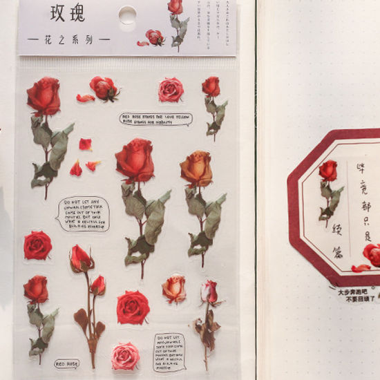 Picture of PET DIY Scrapbook Deco Stickers Multicolor Rose Flower 15cm x 10.5cm, 1 Sheet