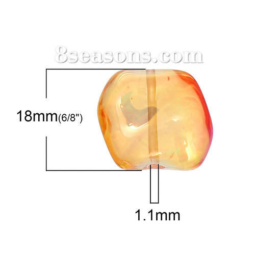 Picture of Glass Loose Beads Irregular Orange AB Color Transparent About 18mm x 17mm, Hole: Approx 1.1mm, 20 PCs