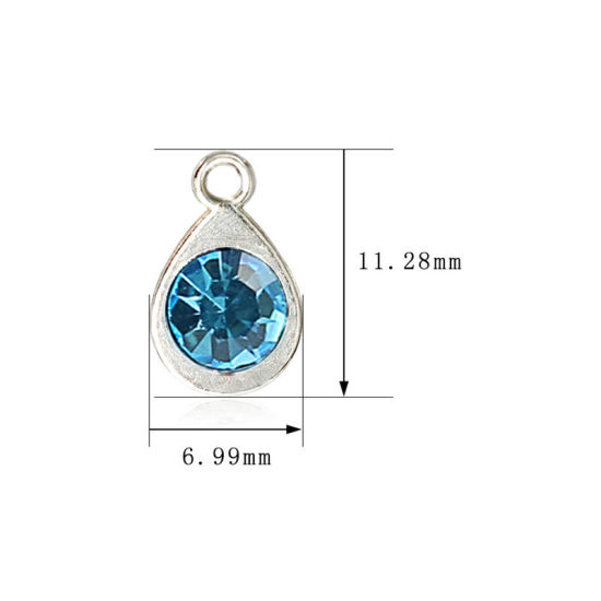 Immagine di Zinc Based Alloy & Glass Birthstone Charms Drop October Silver Tone Pink 11mm x 7mm, 10 PCs