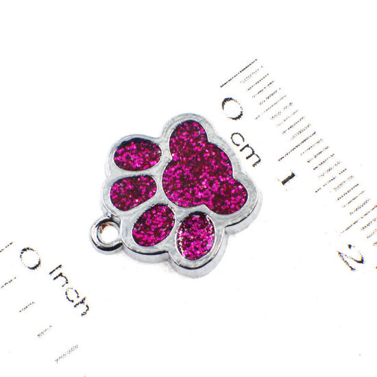 Picture of Zinc Based Alloy & Glass Pet Memorial Charms Paw Claw Silver Tone Dark Green Glitter 16mm x 16mm, 10 PCs