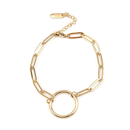 Picture of 304 Stainless Steel Simple Link Cable Chain Bracelets Multicolor Circle Ring 18cm(7 1/8
