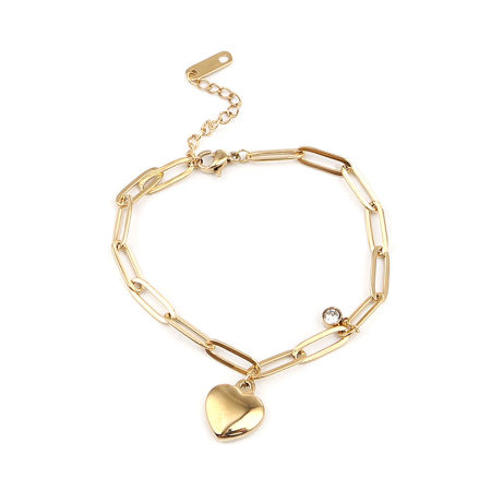 Picture of Stainless Steel Bracelets Gold Plated & Oval Heart Clear Cubic Zirconia