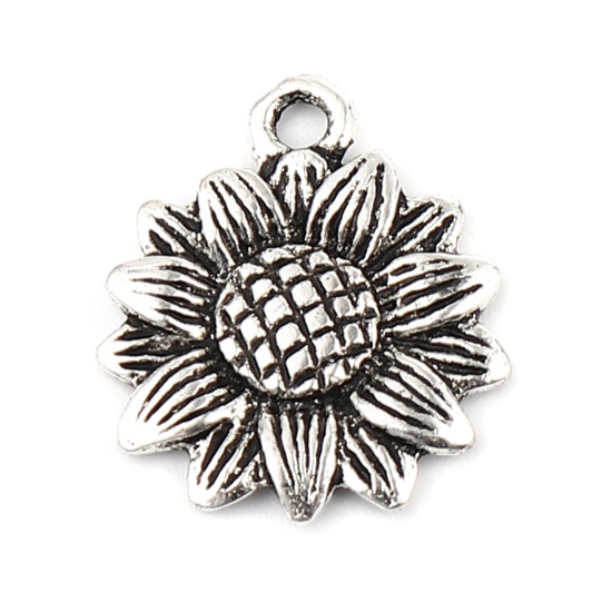 Picture of Zinc Based Alloy Charms Sunflower Antique Silver Color 18mm x 15mm, 10 PCs