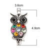 Picture of Zinc Based Alloy Pendants Owl Animal Antique Silver Color Faceted Multicolor Rhinestone (Can Hold ss5 Pointed Back Rhinestone) 49mm x 23mm, 3 PCs