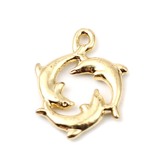 Immagine di Lega di Zinco Gioielli Oceanici Charms Delfino 16K Vero Oro Placcato 21mm x 16mm , 10 Pz