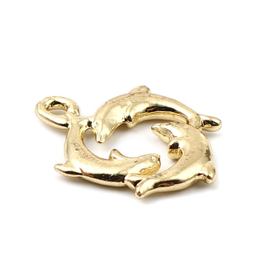 Immagine di Lega di Zinco Gioielli Oceanici Charms Delfino 16K Vero Oro Placcato 21mm x 16mm , 10 Pz