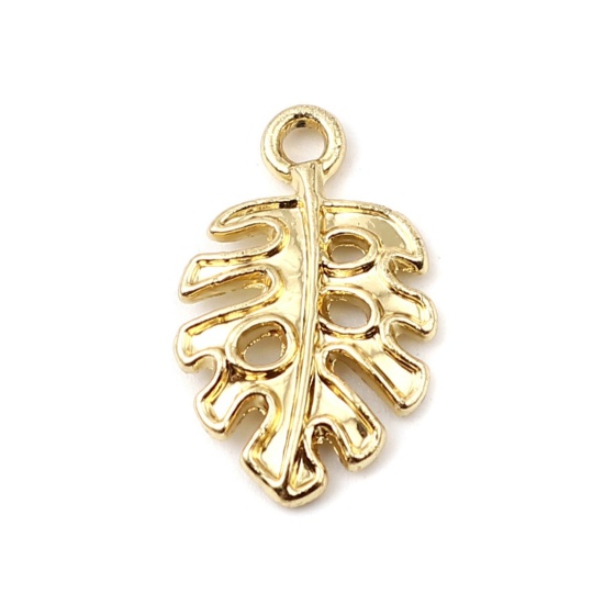 Immagine di Lega di Zinco Charms Foglia 16K Vero Oro Placcato 19mm x 12mm , 10 Pz