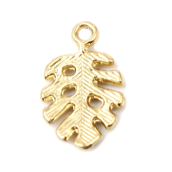 Immagine di Lega di Zinco Charms Foglia 16K Vero Oro Placcato 19mm x 12mm , 10 Pz