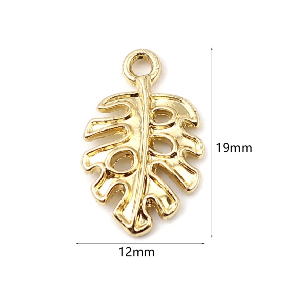 Immagine di Lega di Zinco Charms Foglia 16K Vero Oro Placcato 19mm x 12mm , 10 Pz
