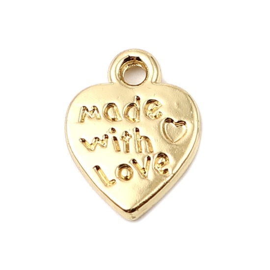Immagine di Lega di Zinco San Valentino Charms Cuore 16K Vero Oro Placcato Lettere " Made With Love " 13mm x 10mm , 10 Pz