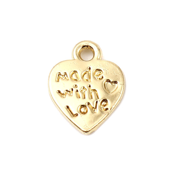 Immagine di Lega di Zinco San Valentino Charms Cuore 16K Vero Oro Placcato Lettere " Made With Love " 13mm x 10mm , 10 Pz