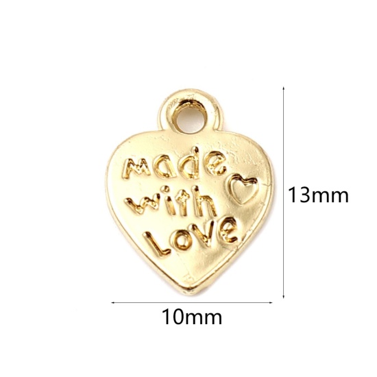 Immagine di Lega di Zinco San Valentino Charms Cuore 16K Vero Oro Placcato Lettere " Made With Love " 13mm x 10mm , 10 Pz