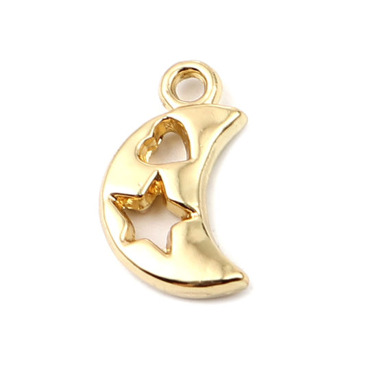 Picture of Zinc Based Alloy Galaxy Charms Half Moon 16K Real Gold Plated Star 17mm x 10mm, 5 PCs