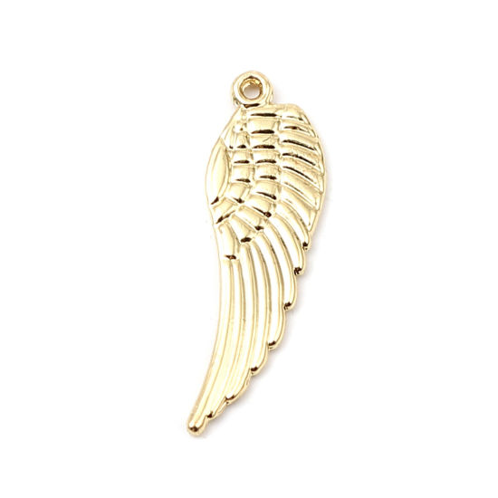 Image de Pendentifs en Alliage de Zinc Plume Plaqué Or Véritable 16K 30mm x 9mm, 5 Pcs