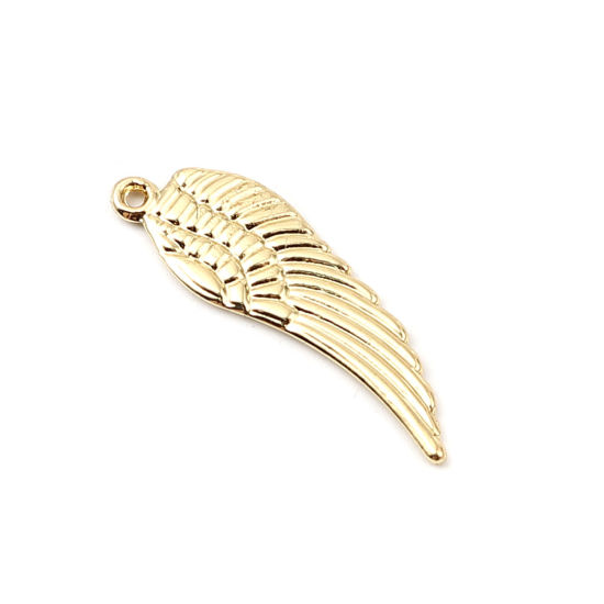 Image de Pendentifs en Alliage de Zinc Plume Plaqué Or Véritable 16K 30mm x 9mm, 5 Pcs