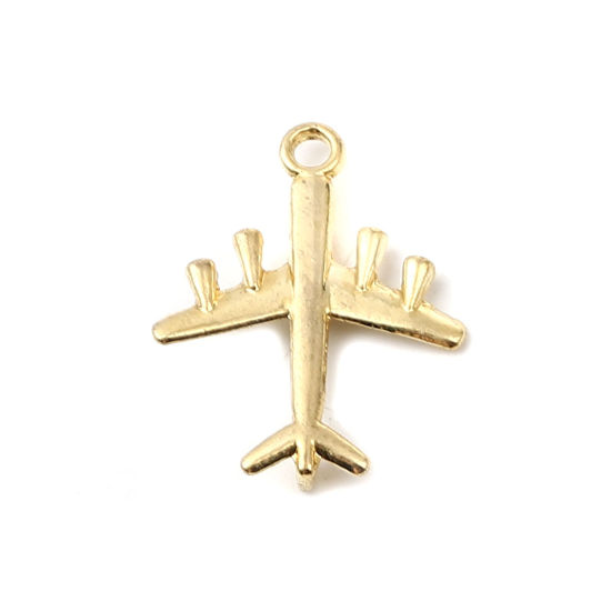 Immagine di Lega di Zinco Viaggio Charms Aeroplano 16K Vero Oro Placcato 27mm x 21mm , 5 Pz