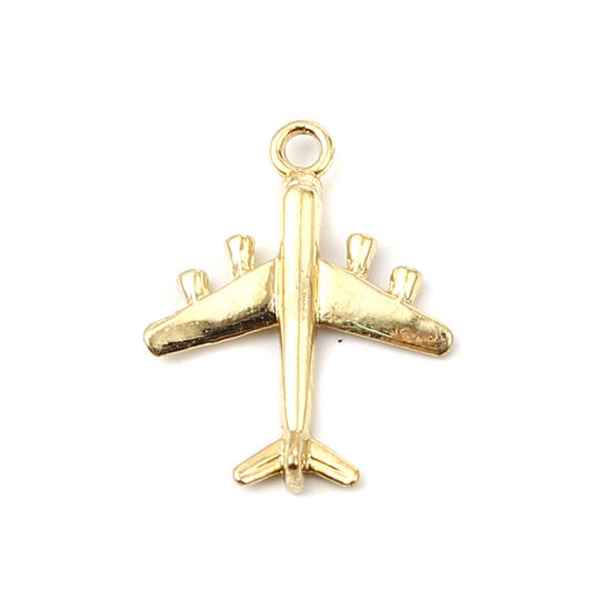 Immagine di Lega di Zinco Viaggio Charms Aeroplano 16K Vero Oro Placcato 27mm x 21mm , 5 Pz