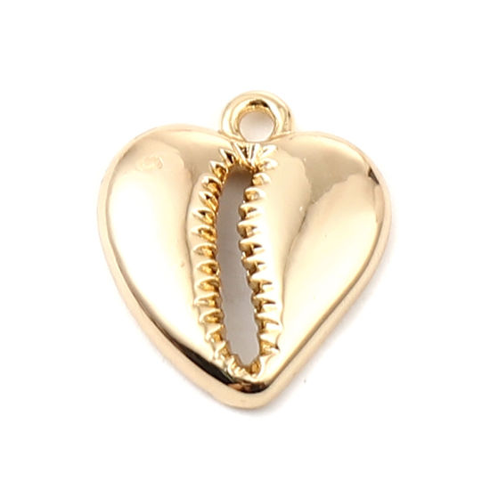 Picture of Zinc Based Alloy Charms Heart 16K Real Gold Plated Shell 20mm x 17mm, 5 PCs