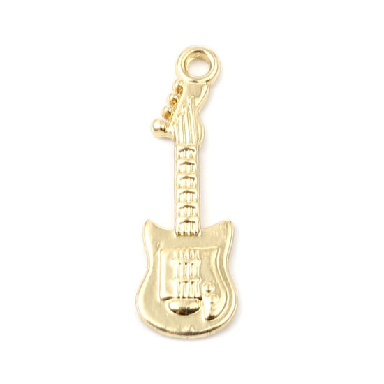 Picture of Zinc Based Alloy Music Pendants Guitar Musical Instrument 16K Real Gold Plated 32mm x 10mm, 5 PCs