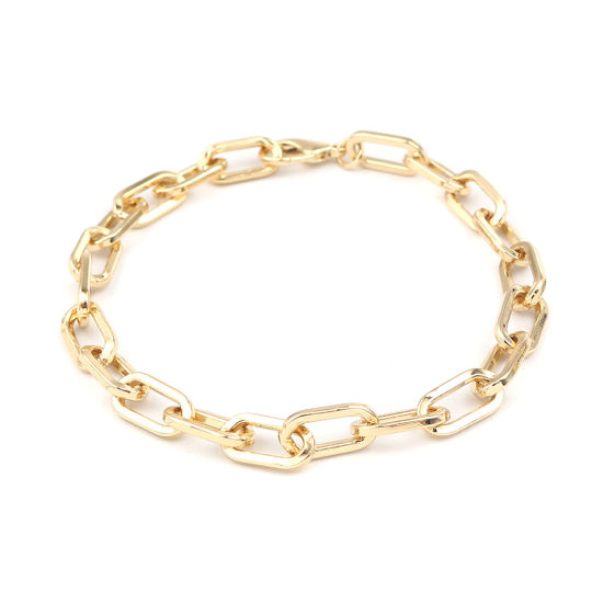 Picture of 1 Piece Simple 16K Gold Color Link Cable Chain Oval Bracelets 22.5cm(8 7/8") long