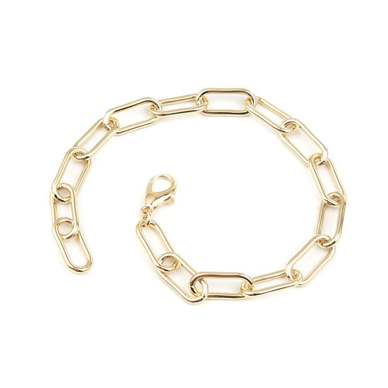 Picture of 1 Piece Simple 16K Gold Color Link Cable Chain Oval Bracelets 22cm(8 5/8") long