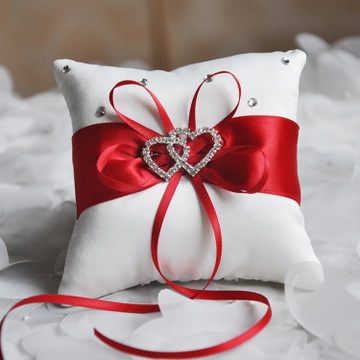 Wedding Ring Pillow Cushion Bearer Red Bowknot 20x20cm, 1 Piece の画像